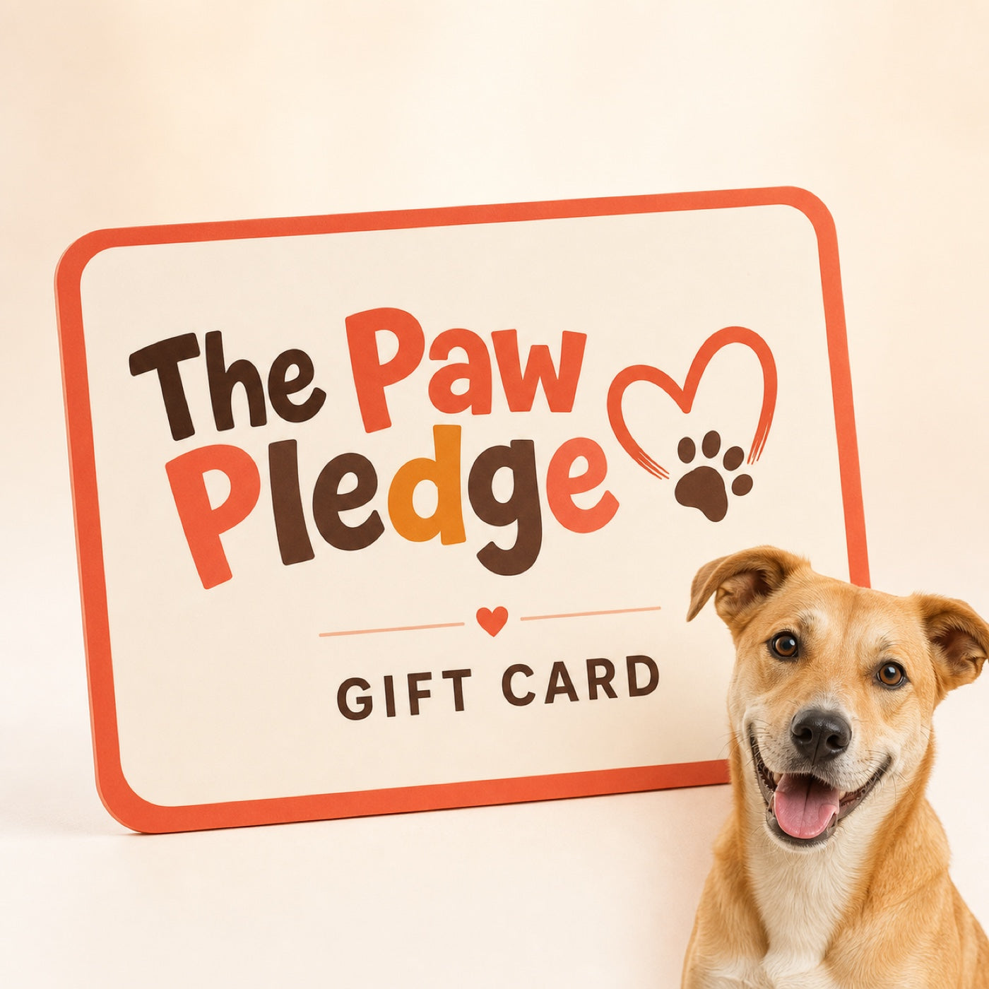 The Paw Pledge digital gift card with a happy rescue dog